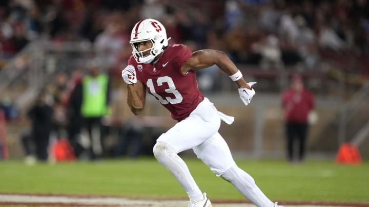 Oct 21, 2023; Stanford, California, USA; Stanford Cardinal wide receiver Elic Ayomanor (13) during the third quarter against the UCLA Bruins at Stanford Stadium. Mandatory Credit: Darren Yamashita-USA TODAY Sports