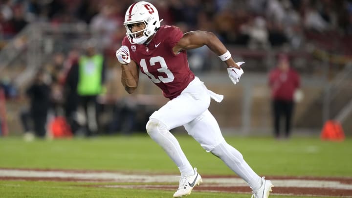 Oct 21, 2023; Stanford, California, USA; Stanford Cardinal wide receiver Elic Ayomanor (13) during the third quarter against the UCLA Bruins at Stanford Stadium. Mandatory Credit: Darren Yamashita-USA TODAY Sports