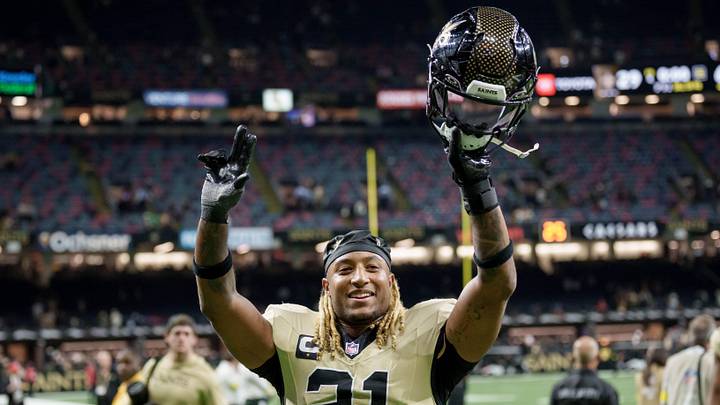 Dec 21, 2025; New Orleans, Louisiana, USA; New Orleans Saints safety Justin Reid (21) smiles as he leaves the field after a game against the New York Jets at Caesars Superdome. Mandatory Credit: Matthew Hinton-Imagn Images