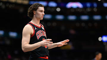 Jan 1, 2025; Washington, District of Columbia, USA; Chicago Bulls guard Josh Giddey (3) looks on