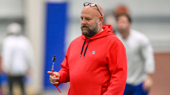 Jun 17, 2025; East Rutherford, NJ, USA; New York Giants head coach Brian Daboll during minicamp at Quest Diagnostics Training Center. Mandatory Credit: John Jones-Imagn Images