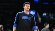 Jan 17, 2025; Boston, Massachusetts, USA; Orlando Magic forward Tristan da Silva (23) warms up before a game against the Boston Celtics at TD Garden.