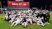 Oct 19, 2024; Cleveland, Ohio, USA; The New York Yankees celebrates after beating the Cleveland Guardians during game five of the ALCS for the 2024 MLB playoffs at Progressive Field. 
