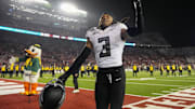 Oregon Ducks defensive back Brandon Johnson (3) celebrates 