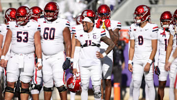 Nov 23, 2024; Fort Worth, Texas, USA; Arizona Wildcats quarterback Noah Fifita (11) stands on the field before the game against the TCU Horned Frogs at Amon G. Carter Stadium. Mandatory Credit: Tim Heitman-Imagn Images