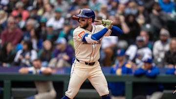 Seattle Mariners third baseman Miles Mastrobuoni (21) waits for a pitch during an at-bat against the Miami Marlins at T-Mobile Park on April 27.