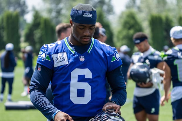Seattle Seahawks quarterback Jalen Milroe is pictured during mini-camp at Virginia Mason Athletic Center. 