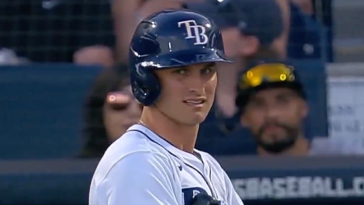 Rays outfielder Jake Mangum at the plate. Rays outfielder Jake Mangum at the plate.