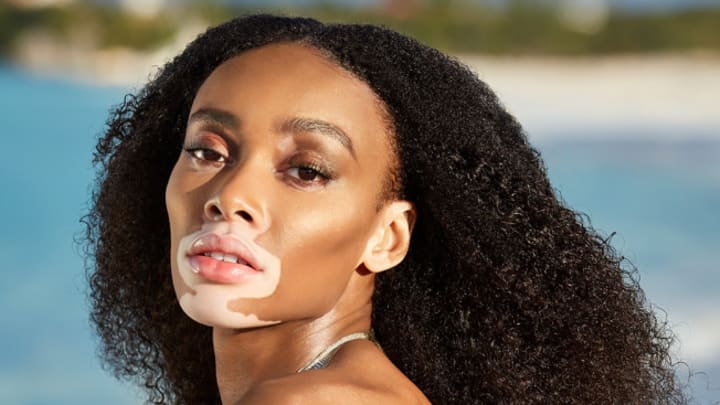 Winnie Harlow was photographed by Laretta Houston in Great Exuma, Bahamas. 