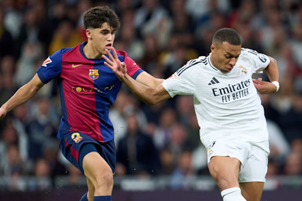 Pau Cubarsí and Kylian Mbappé, Real Madrid vs. Barcelona