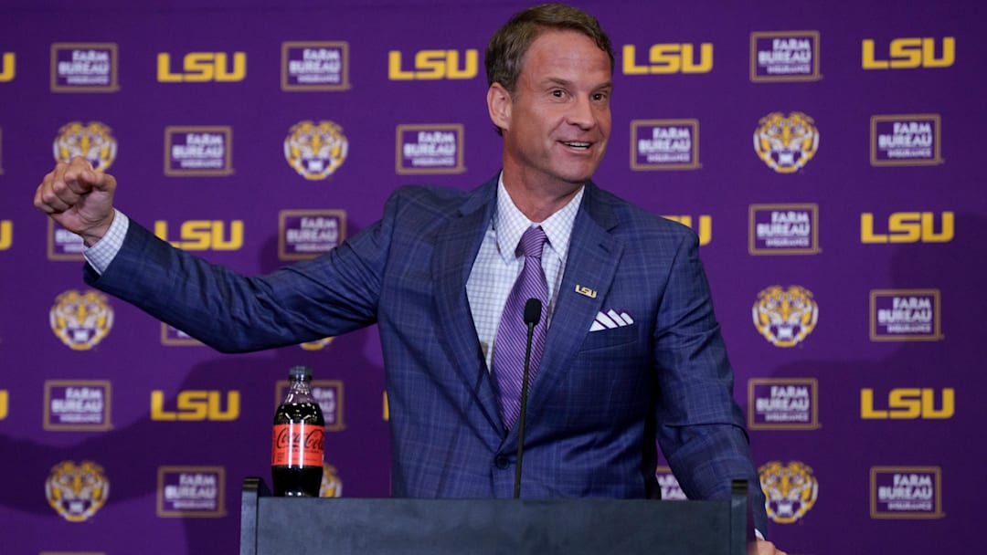 LSU Tigers head coach Lane Kiffin speaks at South Stadium Club at Tiger Stadium. LSU Tigers head coach Lane Kiffin speaks at South Stadium Club at Tiger Stadium.