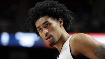 Jul 12, 2025; Las Vegas, NV, USA; San Antonio Spurs guard Dylan Harper (2) looks on in the third quarter of their game against the Dallas Mavericks at Thomas & Mack Center. Mandatory Credit: Candice Ward-Imagn Images