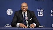 Vince Carter speaks before his jersey retirement.