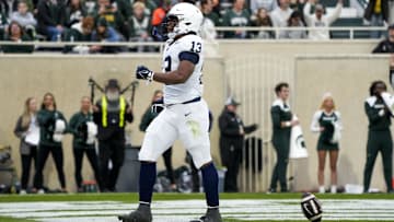 Penn State Nittany Lions running back Kaytron Allen (13) celebrates a touchdown against the Michigan State Spartans. 
