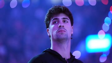 Nov 18, 2025; Portland, Oregon, USA; Portland Trail Blazers forward Deni Avdija (8) stands for the national anthem before the game against the Phoenix Suns at Moda Center. Mandatory Credit: Soobum Im-Imagn Images