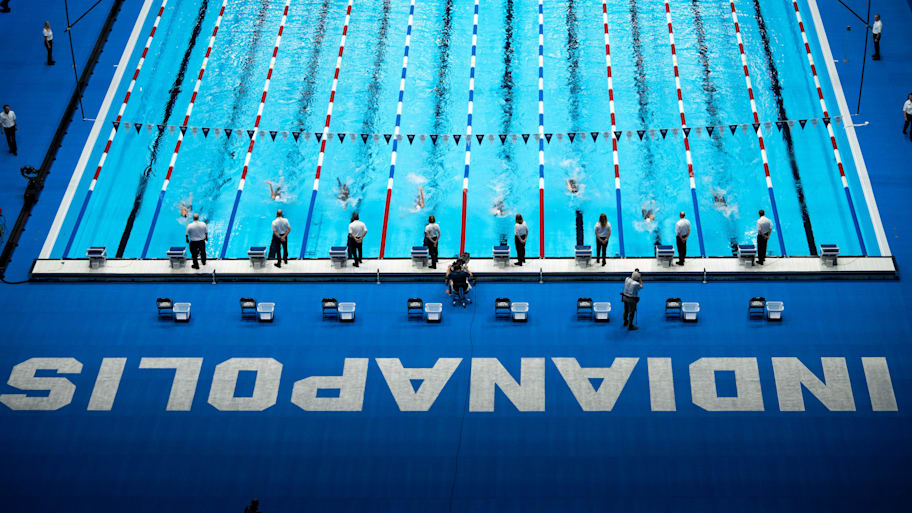 Swimmers compete in the women's 200-meter backstroke during the 2024 Olympic swim trials. | Mykal McEldowney/IndyStar / USA TODAY NETWORK via Imagn Images