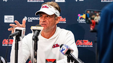 Ole Miss head coach Lane Kiffin answers questions from the press after a college football game between Mississippi State and Ole Miss at Davis Wade Stadium in Starkville, Miss., on Friday, Nov. 28, 2025. Ole Miss defeated Mississippi State 38-19 in the Egg Bowl.