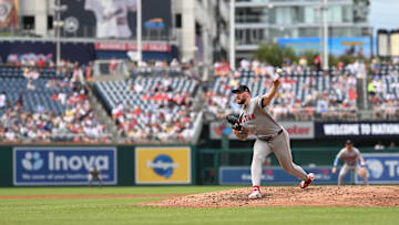 Jul 6, 2025; Washington, District of Columbia, USA; Boston Red Sox starting pitcher Garrett Crochet (35) throws a pitch against the Washington Nationals during the fifth inning at Nationals Park. Mandatory Credit: Rafael Suanes-Imagn Images
