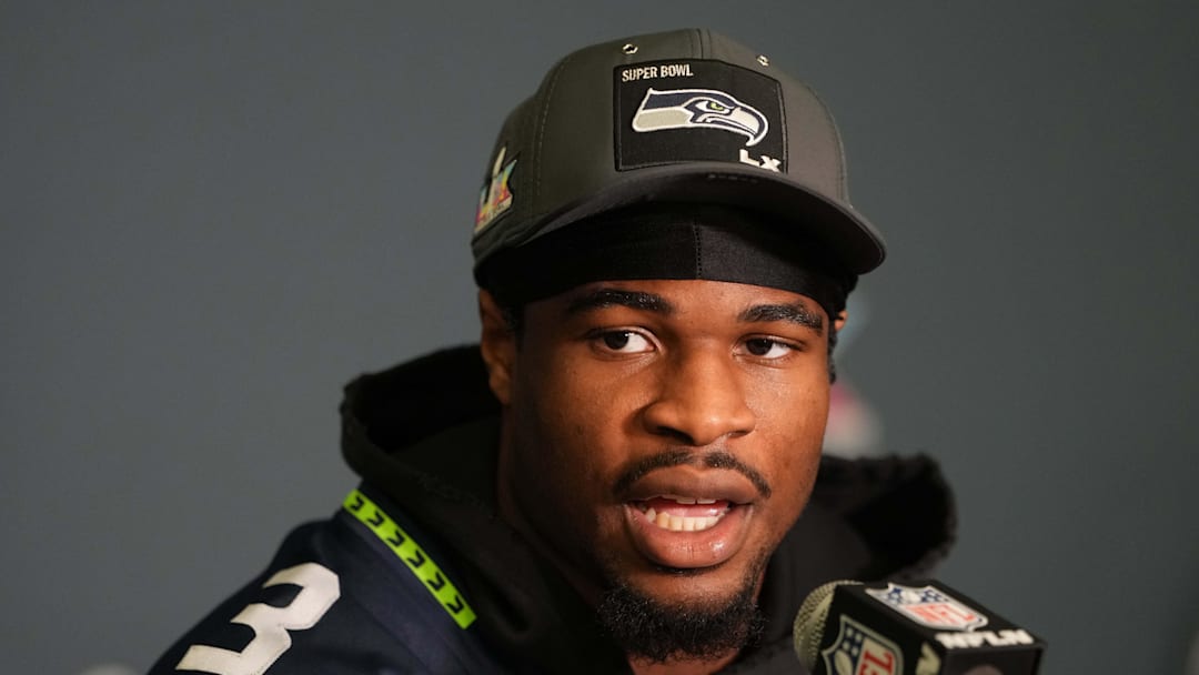 Seattle Seahawks safety Nick Emmanwori talks to media members at the San Jose Marriott.