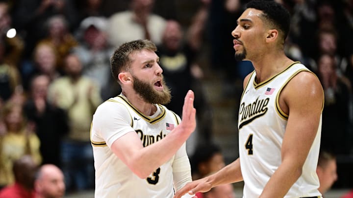 Purdue Boilermakers guard Braden Smith (3) celebrates a basket with forward Trey Kaufman-Renn (4) Purdue Boilermakers guard Braden Smith (3) celebrates a basket with forward Trey Kaufman-Renn (4)