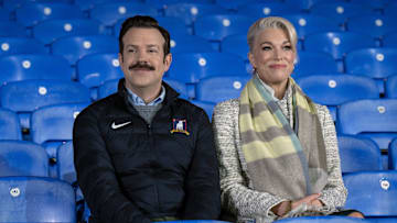 Jason Sudeikis and Hannah Waddingham in Ted Lasso on Apple TV+