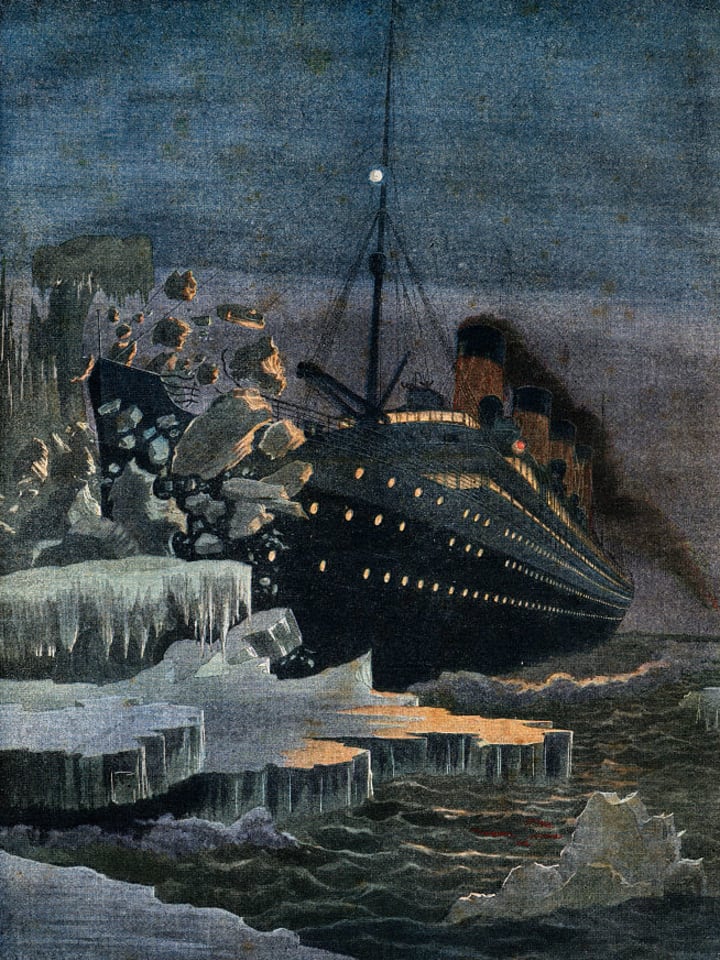 Titanic colliding with an iceberg