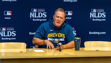 Milwaukee Brewers manager Pat Murphy answers questions from the press before the start of an open workout ahead of the National League Division Series on Tuesday September 30, 2025 at American Family Field in Milwaukee, Wisconsin.