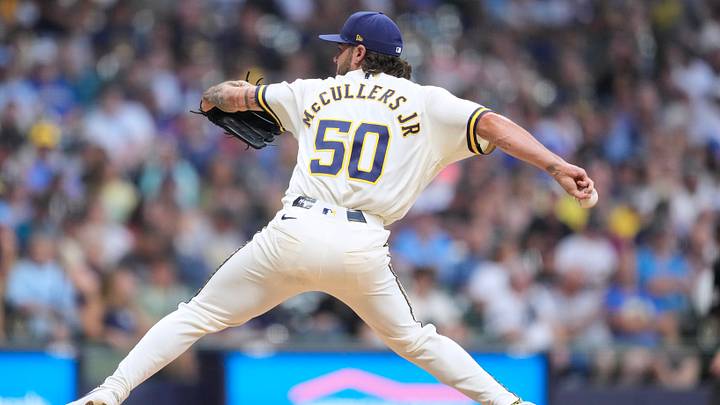 Jul 20, 2026; Milwaukee, Wisconsin, USA;  Milwaukee Brewers pitcher Lance McCullers Jr. (50) throws a pitch during the sixth inning against the New York Mets at American Family Field. Mandatory Credit: Jeff Hanisch-Imagn Images