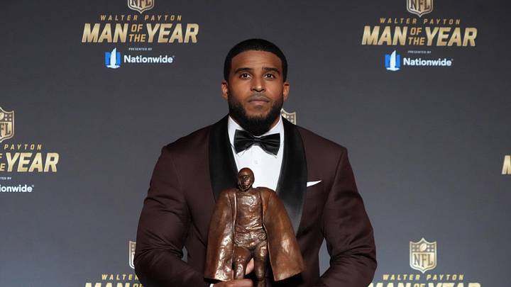 Feb 5, 2026; San Francisco, CA, USA; Washington Commanders linebacker Bobby Wagner poses with the Walter Payton Man of the Year award at the NFL Honors show at Palace of Fine Arts. Mandatory Credit: Kirby Lee-Imagn Images