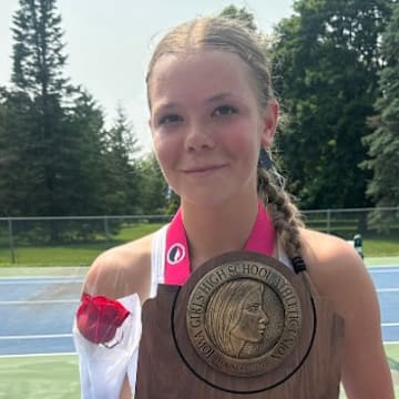 Gabriella Fleming of Cedar Rapids Xavier won her second Class 1A Iowa girls state tennis championship on Saturday.