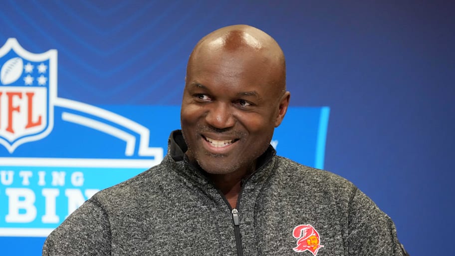 Tampa Bay Buccaneers coach Todd Bowles speaks during the NFL Scouting Combine. | Kirby Lee-Imagn Images