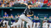 Jul 23, 2024; Arlington, Texas, USA; Chicago White Sox pitcher Garrett Crochet (45) throws during the second inning against the Texas Rangers at Globe Life Field. Mandatory Credit: Andrew Dieb-USA TODAY Sports