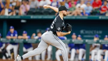 Jul 23, 2024; Arlington, Texas, USA; Chicago White Sox pitcher Garrett Crochet (45) throws during the second inning against the Texas Rangers at Globe Life Field. Mandatory Credit: Andrew Dieb-USA TODAY Sports