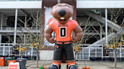 Nov 9, 2024; Corvallis, Oregon, USA; Oregon State Beavers giant inflatable mascot greets fans before the game against the San Jose State Spartans at Reser Stadium. Mandatory Credit: Craig Strobeck-Imagn Images