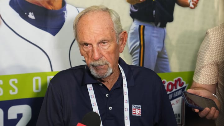 Jul 20, 2024; Cooperstown, New York, USA; Hall of Fame Inductee Jim Leyland speaks during the Press Conference at the Clark Center in Cooperstown, NY.