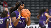LSU Lady Tigers forward Aneesah Morrow rebounds during an NCAA Tournament practice session.
