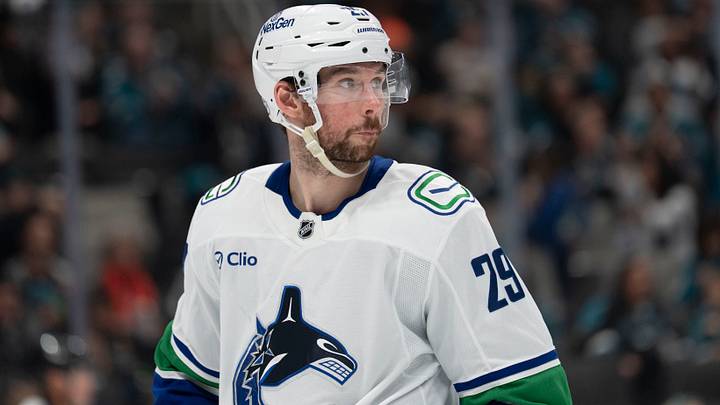 Apr 11, 2026; San Jose, California, USA; Vancouver Canucks defenseman Marcus Pettersson (29) during the second period against the San Jose Sharks at SAP Center at San Jose. Apr 11, 2026; San Jose, California, USA; Vancouver Canucks defenseman Marcus Pettersson (29) during the second period against the San Jose Sharks at SAP Center at San Jose.