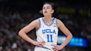 Apr 4, 2025; Tampa, FL, USA;  UCLA Bruins guard Gabriela Jaquez (11) reacts during second quarter in a semifinal of the women's 2025 NCAA tournament against the Connecticut Huskies at Amalie Arena. Mandatory Credit: Kirby Lee-Imagn Images