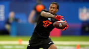 UNLV wideout Ricky White (WO47) during the 2025 NFL Combine at Lucas Oil Stadium. Mandatory Credit: Kirby Lee-Imagn Images