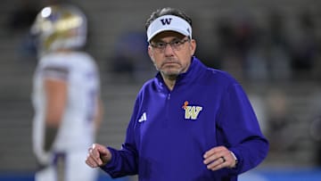 Nov 22, 2025; Pasadena, California, USA; Washington Huskies head coach Jedd Fisch on the field prior to the game against the UCLA Bruins at the Rose Bowl. Mandatory Credit: Jayne Kamin-Oncea-Imagn Images