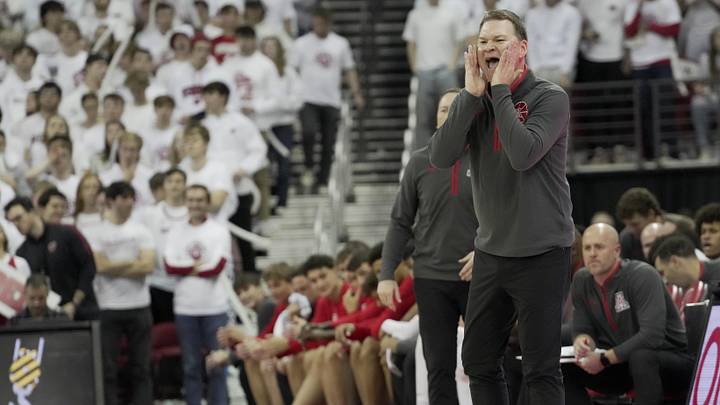 Nov 15, 2024; Madison, Wisconsin, USA; Arizona head coach Tommy Lloyd is shown during the second half of their game Friday, November 15, 2024 at the Kohl Center in Madison, Wisconsin.Unranked Wisconsin upset Arizona 103-88.  Mandatory Credit: Mark Hoffman/USA TODAY Network via Imagn Images 