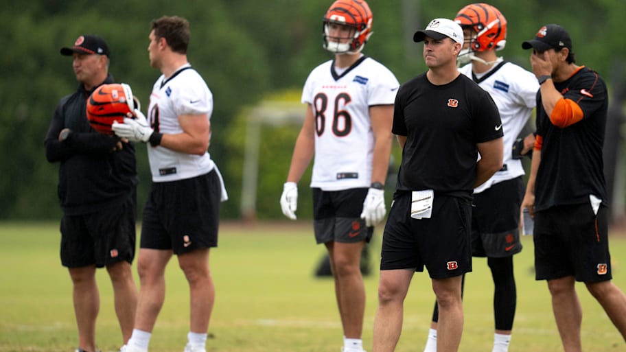 Cincinnati Bengals head coach Zac Taylor looks on during the Cincinnati Bengals practice in Cincinnati on Tuesday, May 27, 2025. | Albert Cesare/The Enquirer / USA TODAY NETWORK via Imagn Images