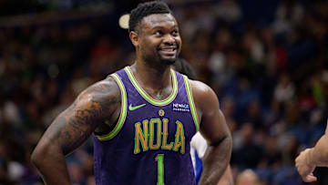 New Orleans Pelicans forward Zion Williamson reacts (Matthew Hinton-Imagn Images)