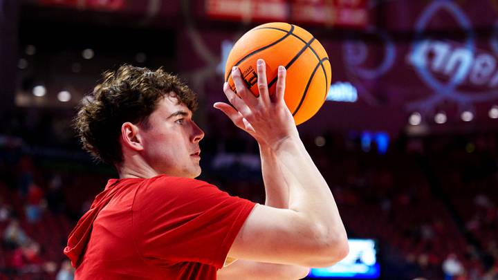 Jan 2, 2026; Lincoln, Nebraska, USA; Nebraska Cornhuskers forward Ugnius Jarusevicius (13) warms up before the game against the Michigan State Spartans at Pinnacle Bank Arena. Mandatory Credit: Dylan Widger-Imagn Images