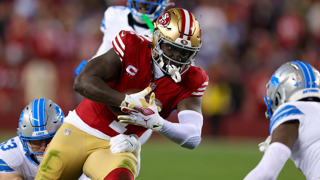 Dec 30, 2024; Santa Clara, California, USA; San Francisco 49ers wide receiver Deebo Samuel Sr. (1) during the game against the Detroit Lions at Levi's Stadium.