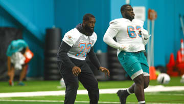 Miami Dolphins offensive tackle Terron Armstead (72) works out during mandatory minicamp at Baptist Health Training Complex. 