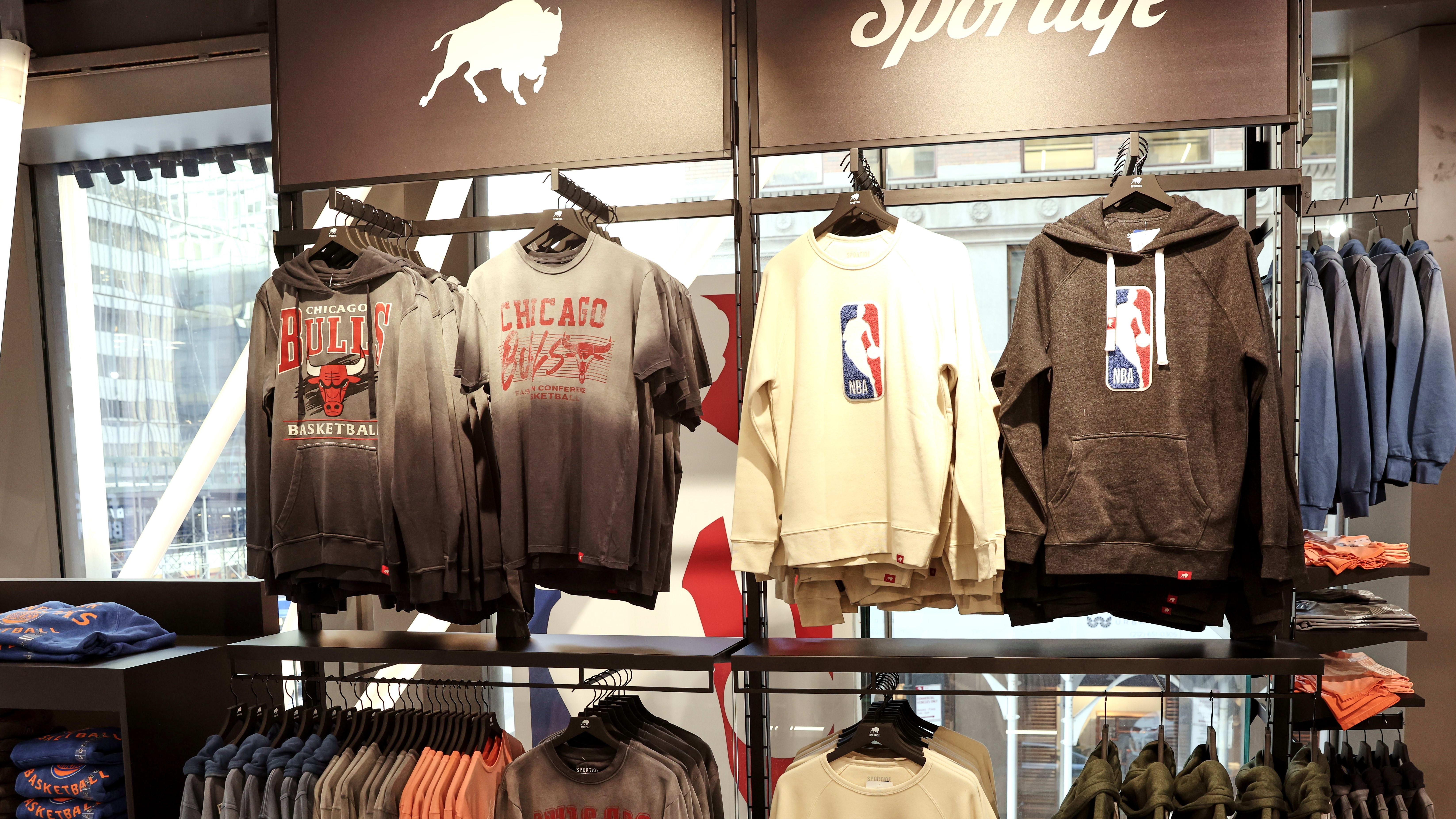 NBA merchandise inside a Sportiqe store.