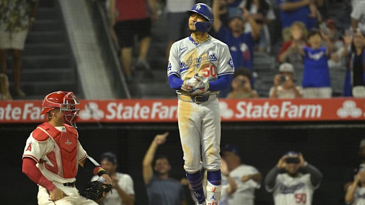 Betts celebrates his go-ahead home run.