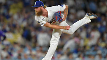 Sep 10, 2025; Los Angeles, California, USA;  Los Angeles Dodgers relief pitcher Michael Kopech (45) deivers during the seventh inning against the Colorado Rockies at Dodger Stadium. Mandatory Credit: Jayne Kamin-Oncea-Imagn Images