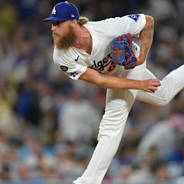 Sep 10, 2025; Los Angeles, California, USA;  Los Angeles Dodgers relief pitcher Michael Kopech (45) deivers during the seventh inning against the Colorado Rockies at Dodger Stadium. Mandatory Credit: Jayne Kamin-Oncea-Imagn Images